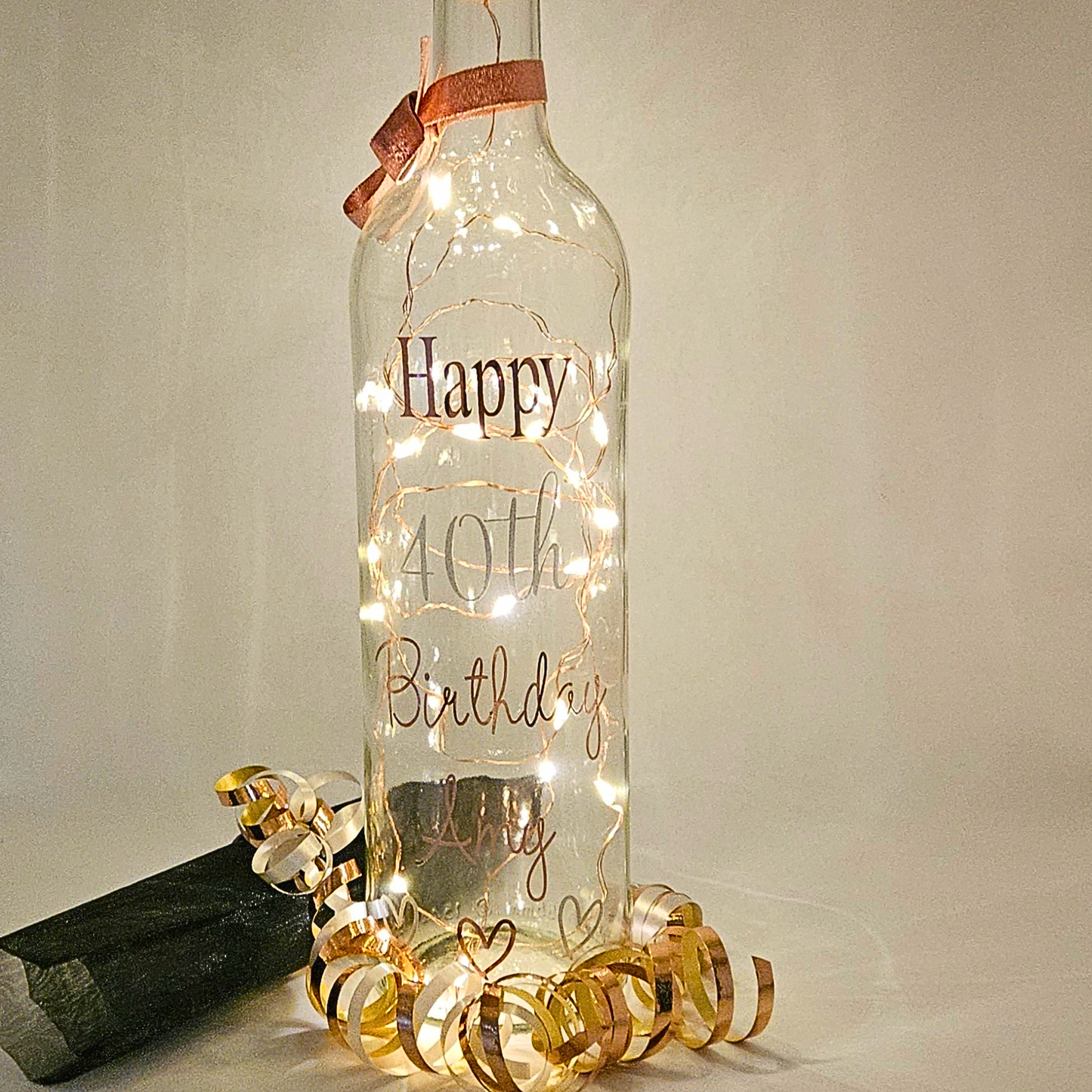 Personalised 40th Birthday LED Light Up Bottle | Keepsake For Milestones | Custom Age Gift For Her.