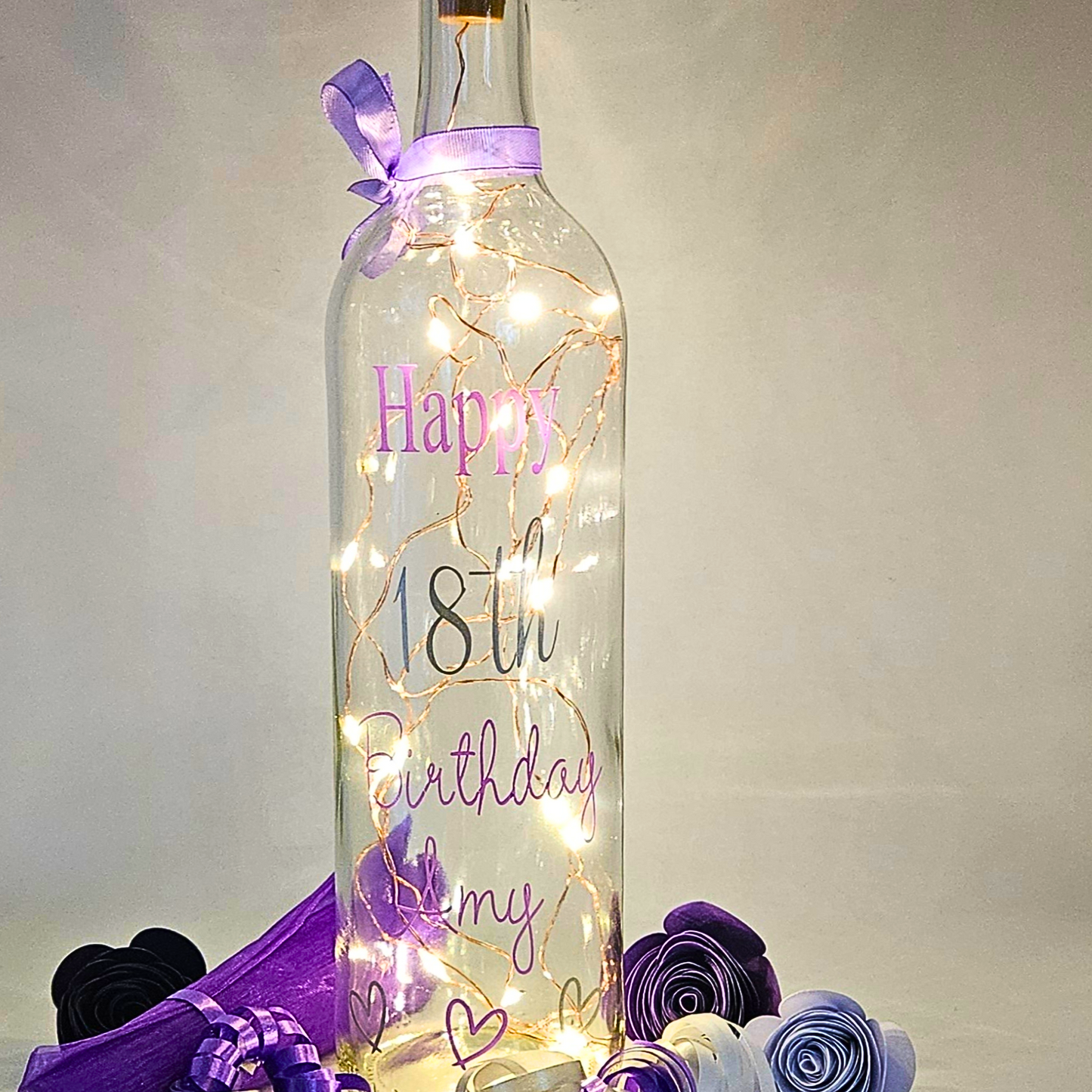 Personalised 18th Birthday Light Up Bottle | Keepsake For Milestones | Custom Age Gift For Her.