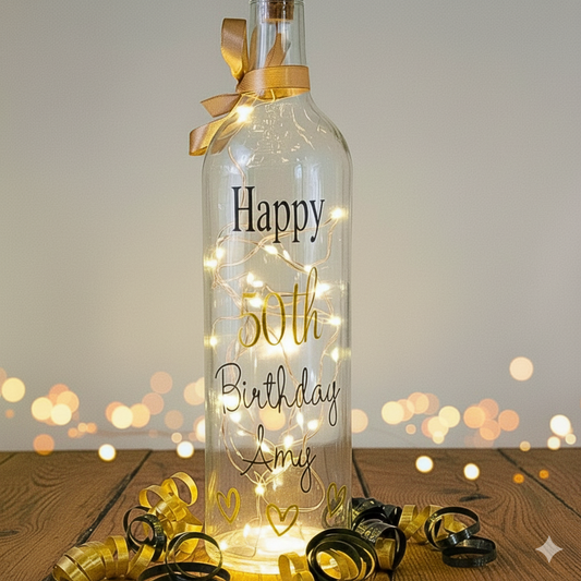 Personalised 50th Birthday Light Up Bottle | Custom Milestone Age Gift