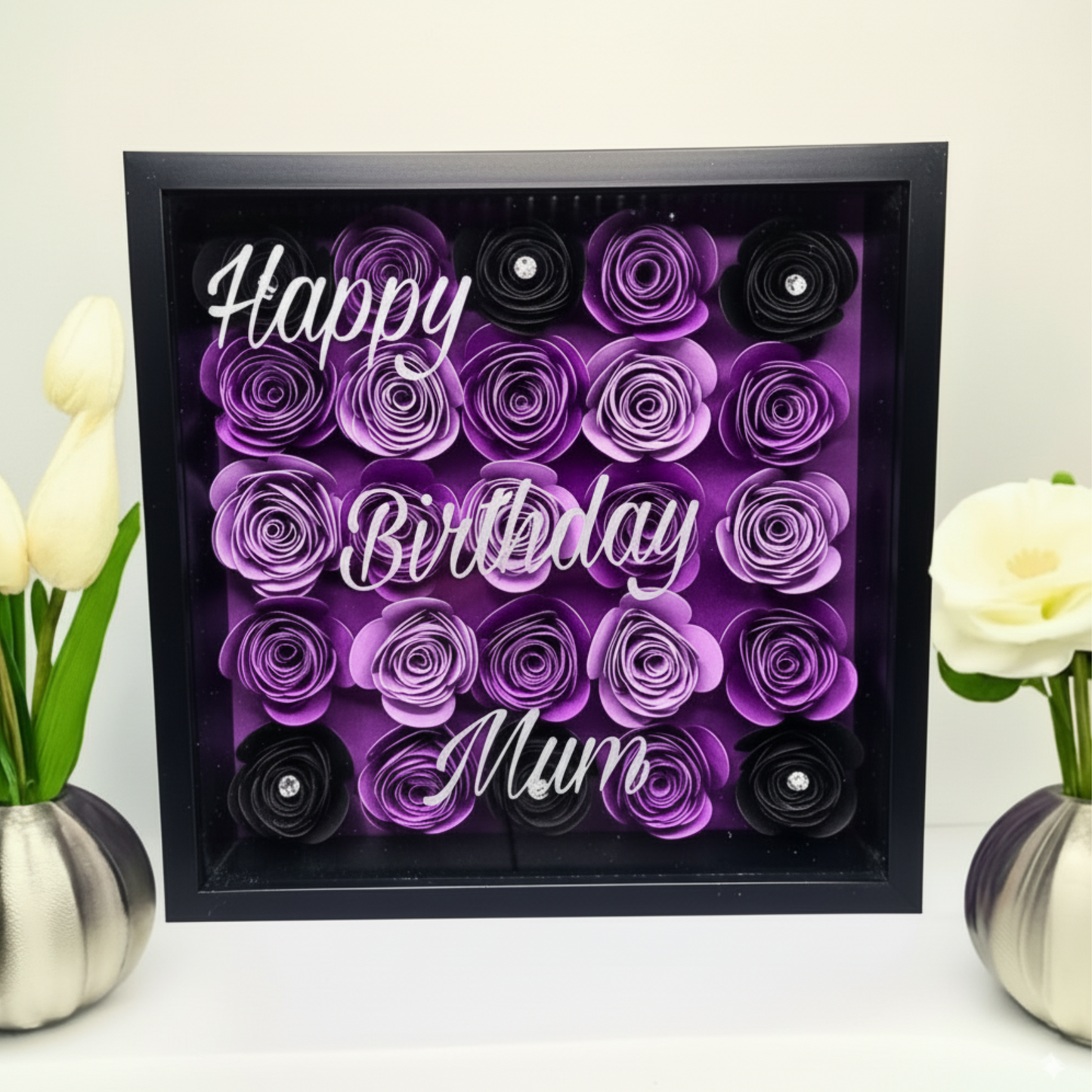 Personalised Shadow Box & Hand-Rolled Flowers | Handcrafted Luxury Keepsake For Mum