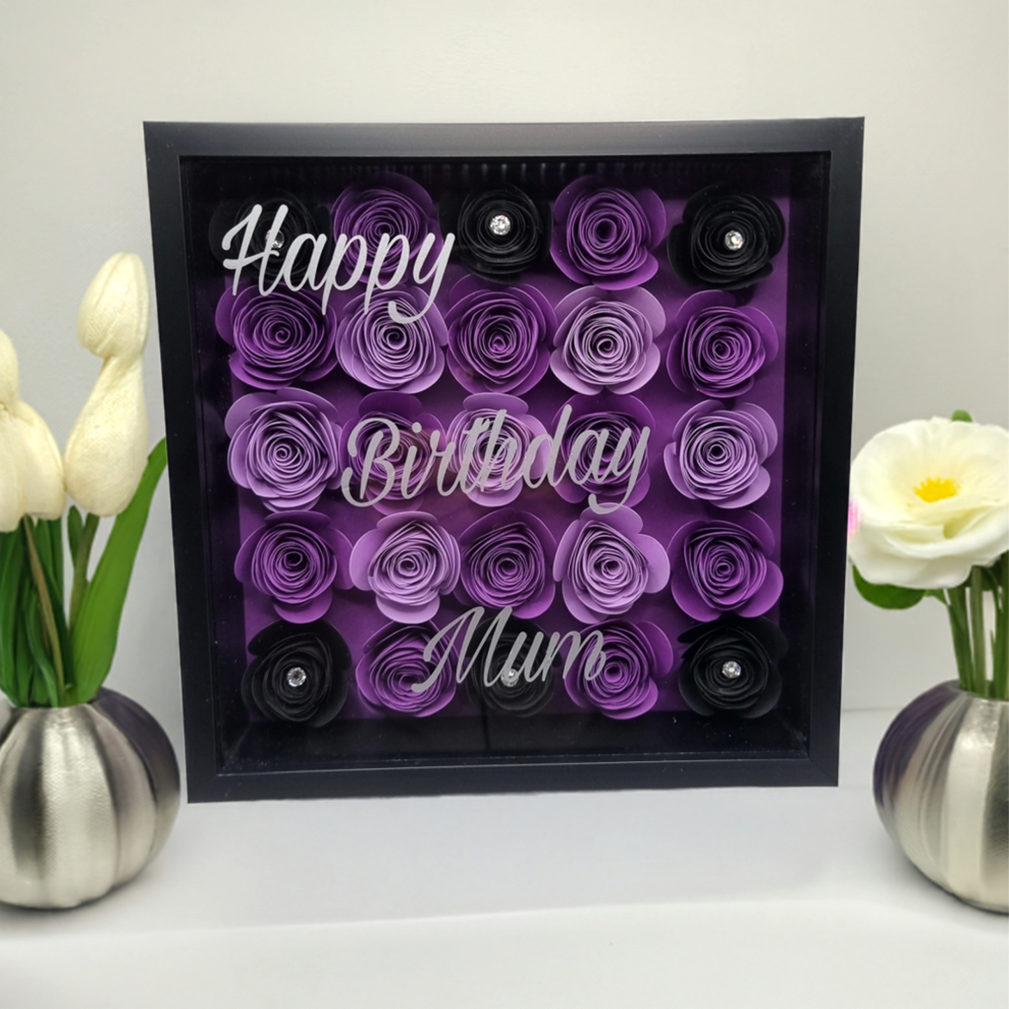 Personalised Luxury Shadow Box With Hand-Rolled Flowers | Custom Birthday Gift For Mum