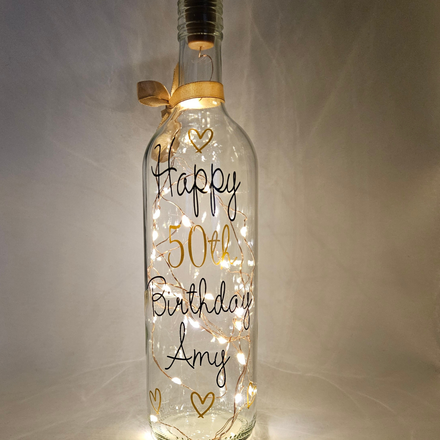 Personalised LED Light Up Bottle | Keepsake Gift For 50th Birthday | Custom Present For Her, Friend, Mum