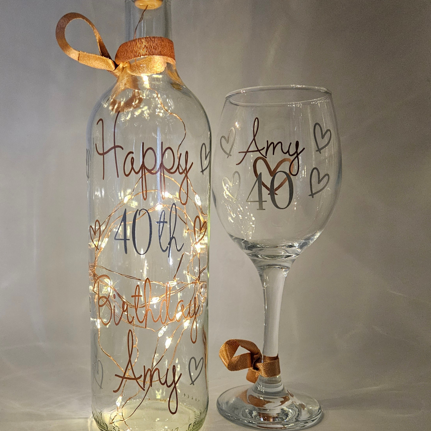 Personalised LED Light Up Bottle & Wine Glass Set | Custom Keepsake Birthday Gift For Her