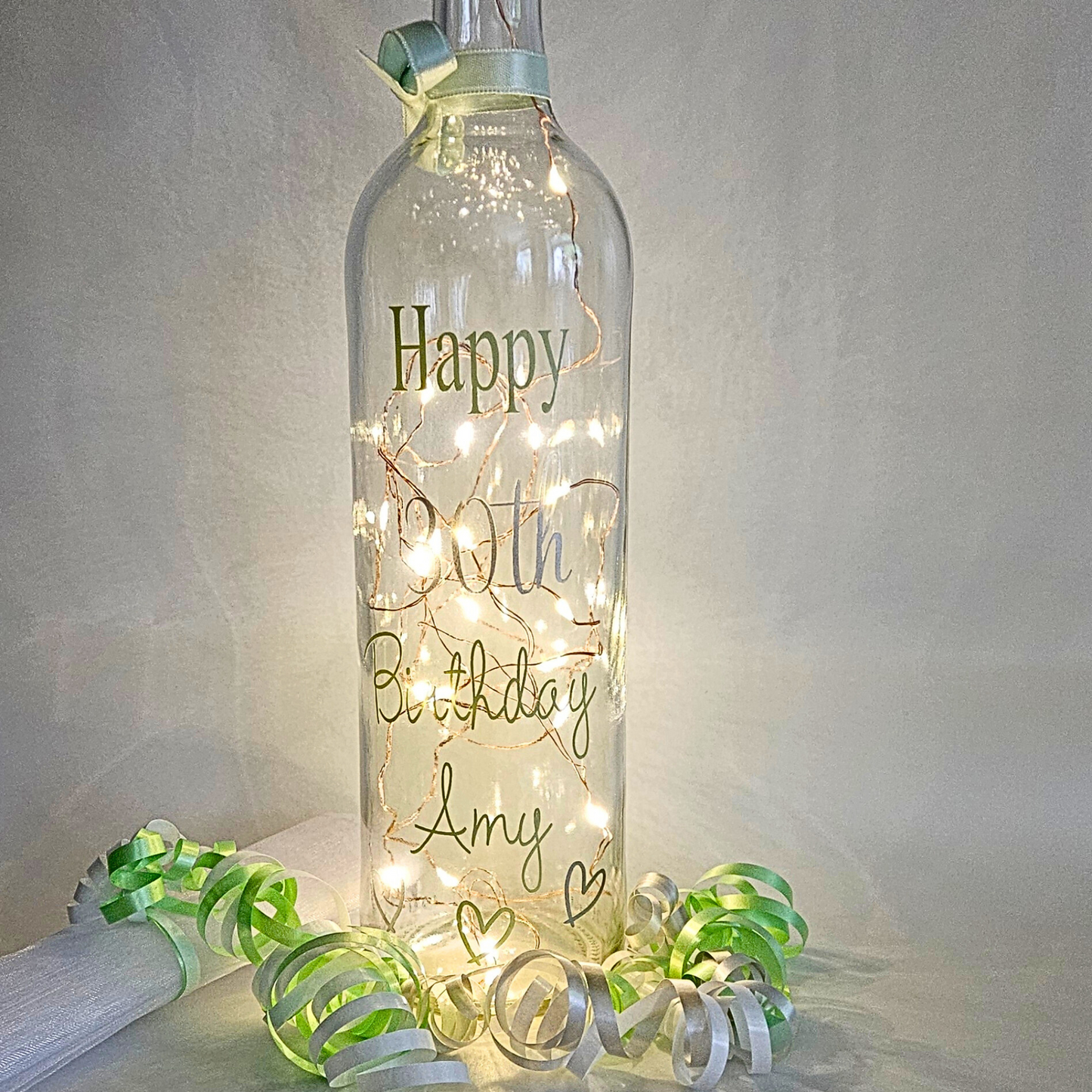 Personalised LED Light Up Bottle | Custom Age Keepsake For Her | Milestone Birthday Gift.