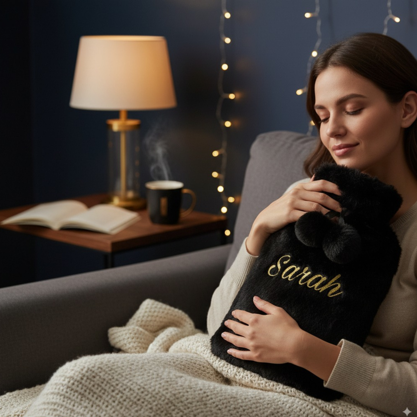 Personalised Hot Water Bottle With Removable Faux Fur Cover | Custom Cosy Gift For Her