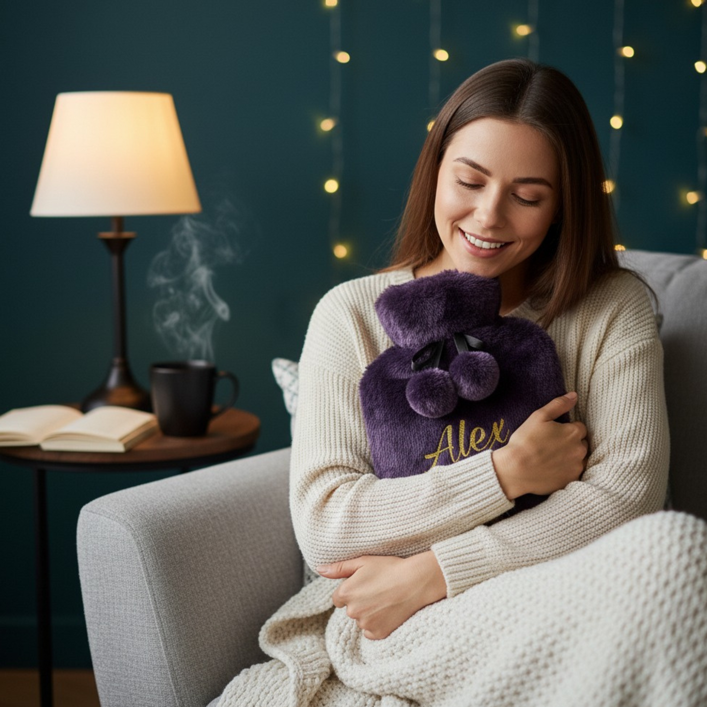 Personalised 2L Hot Water Bottle & Cosy Faux Fur Cover | Custom Luxury Gift For Her