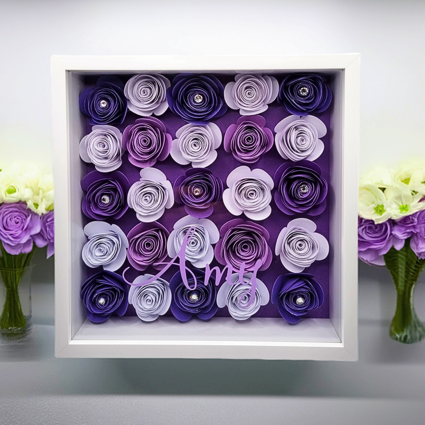 Personalised 3D Shadow Box With Hand-Rolled Flowers | Custom Keepsake Gift For Her