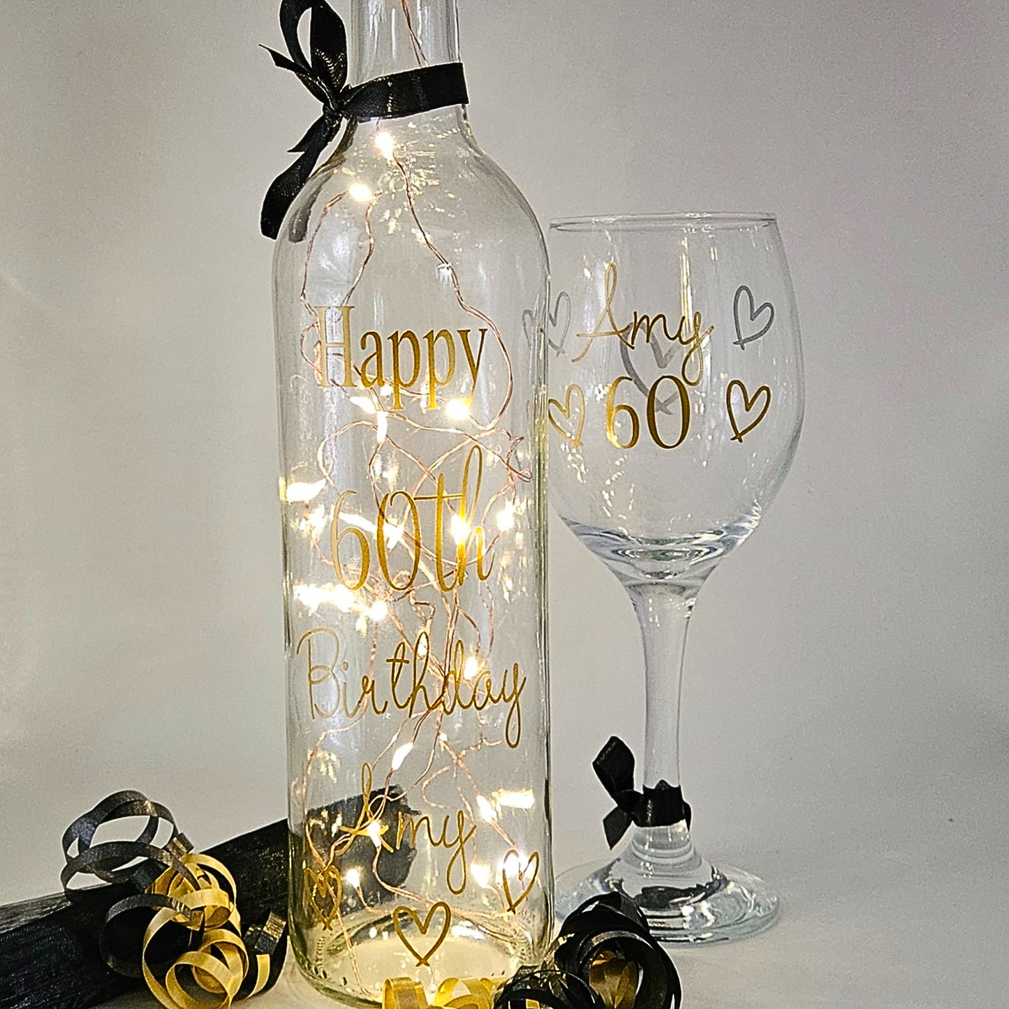 Personalised LED Light Up Bottle Set | Milestone Birthday Keepsake | Custom Age Gift For Her.