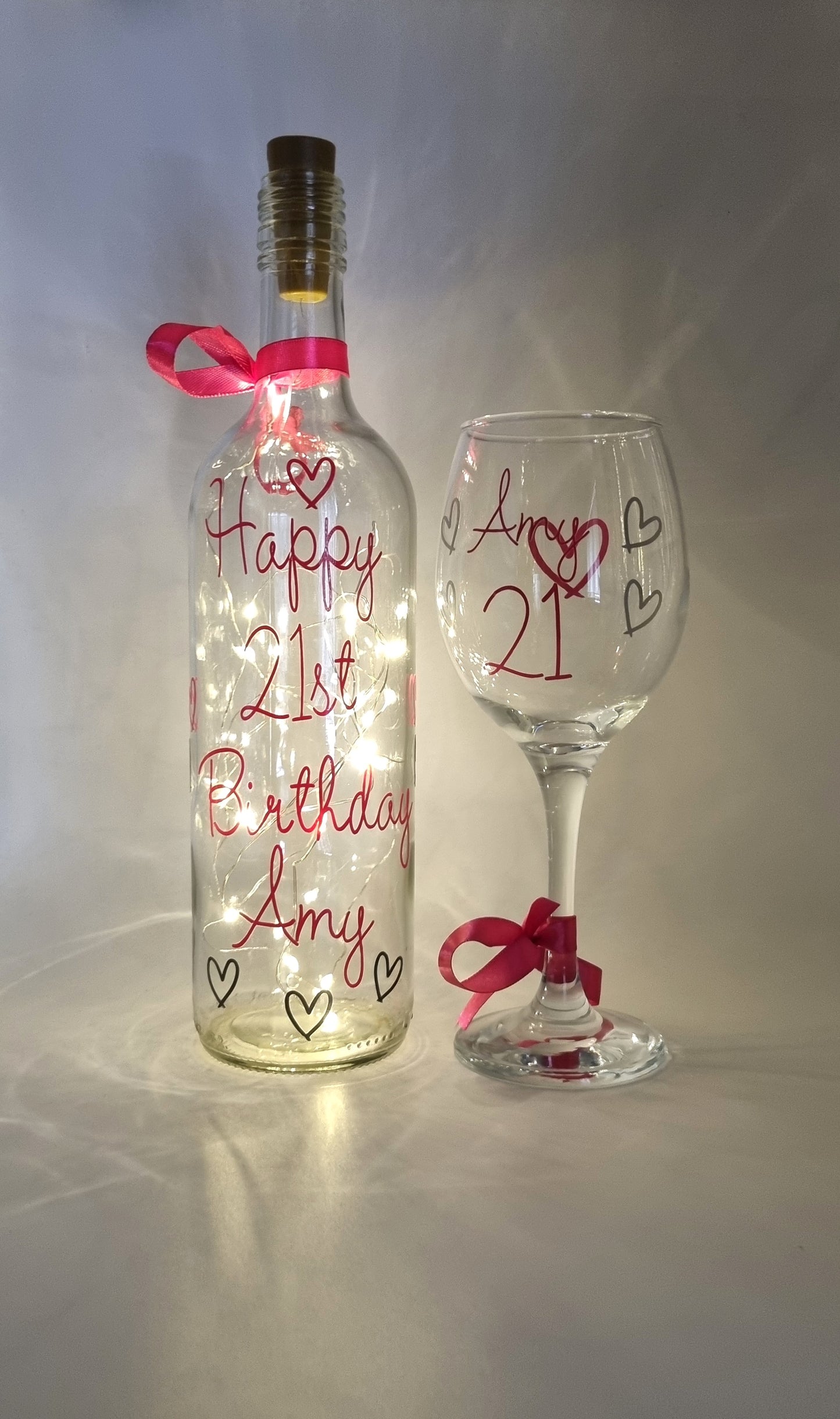 Personalised LED Light Up Bottle with Wine Glass Gift/Any Occasion Gift For Her