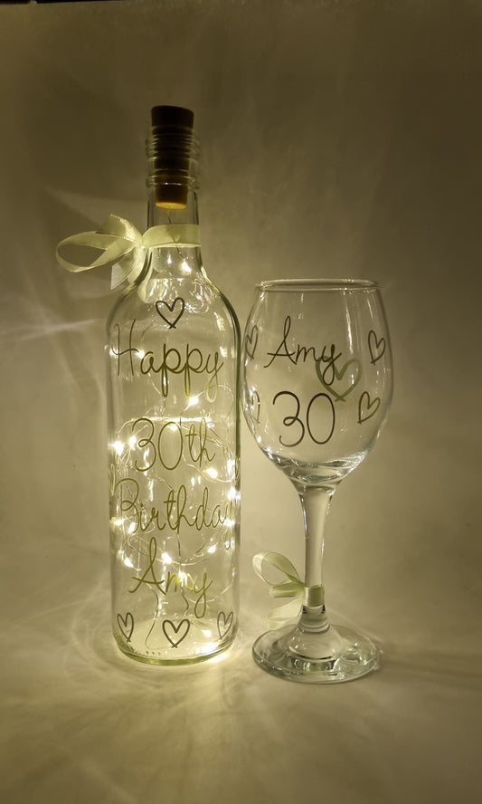 Personalised LED Light Up Bottle With Wine Glass Gift Set/Any Occasion Gift For Her