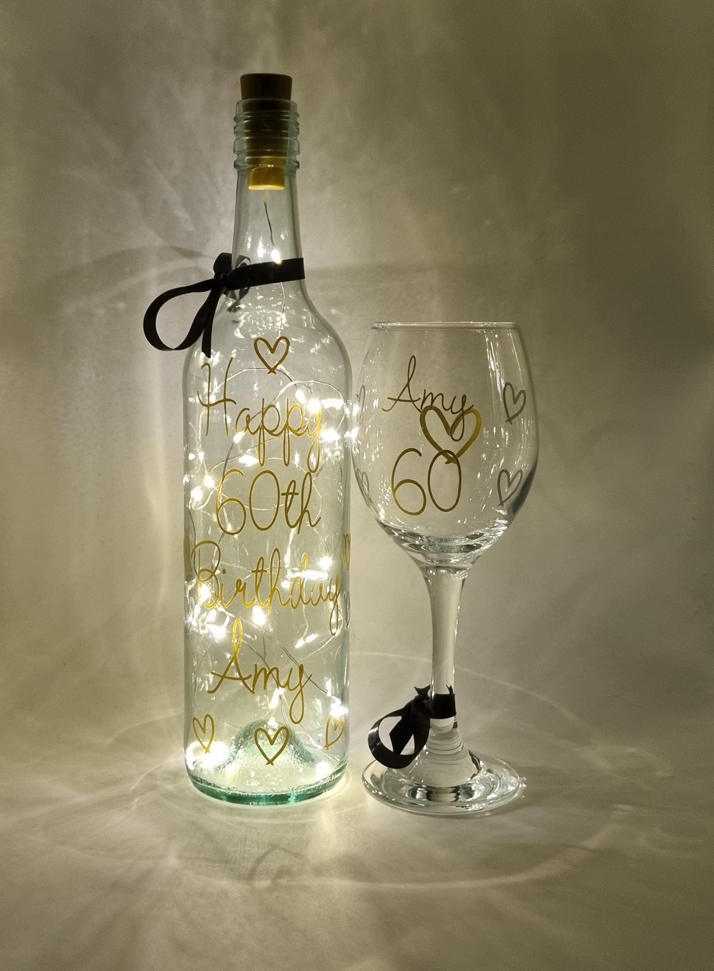 Personalised LED Light Up Bottle With Wine Glass Gift Set/Any Occasion Gift For Her