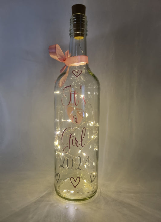 "It's a Girl " Light Up Bottle/New Baby/Gift For New Parents.