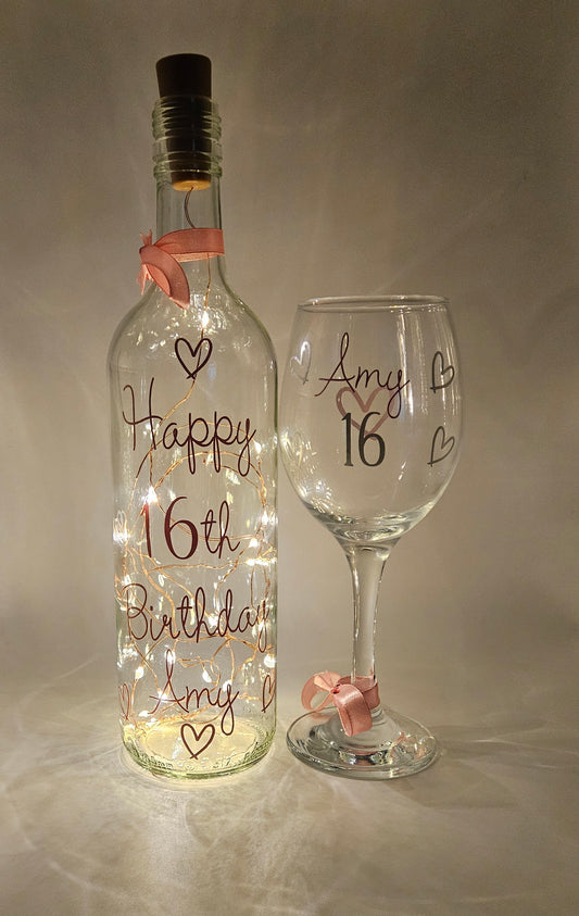 Personalised LED Light Up Bottle with Wine Glass Gift/Any Occasion Gift For Her