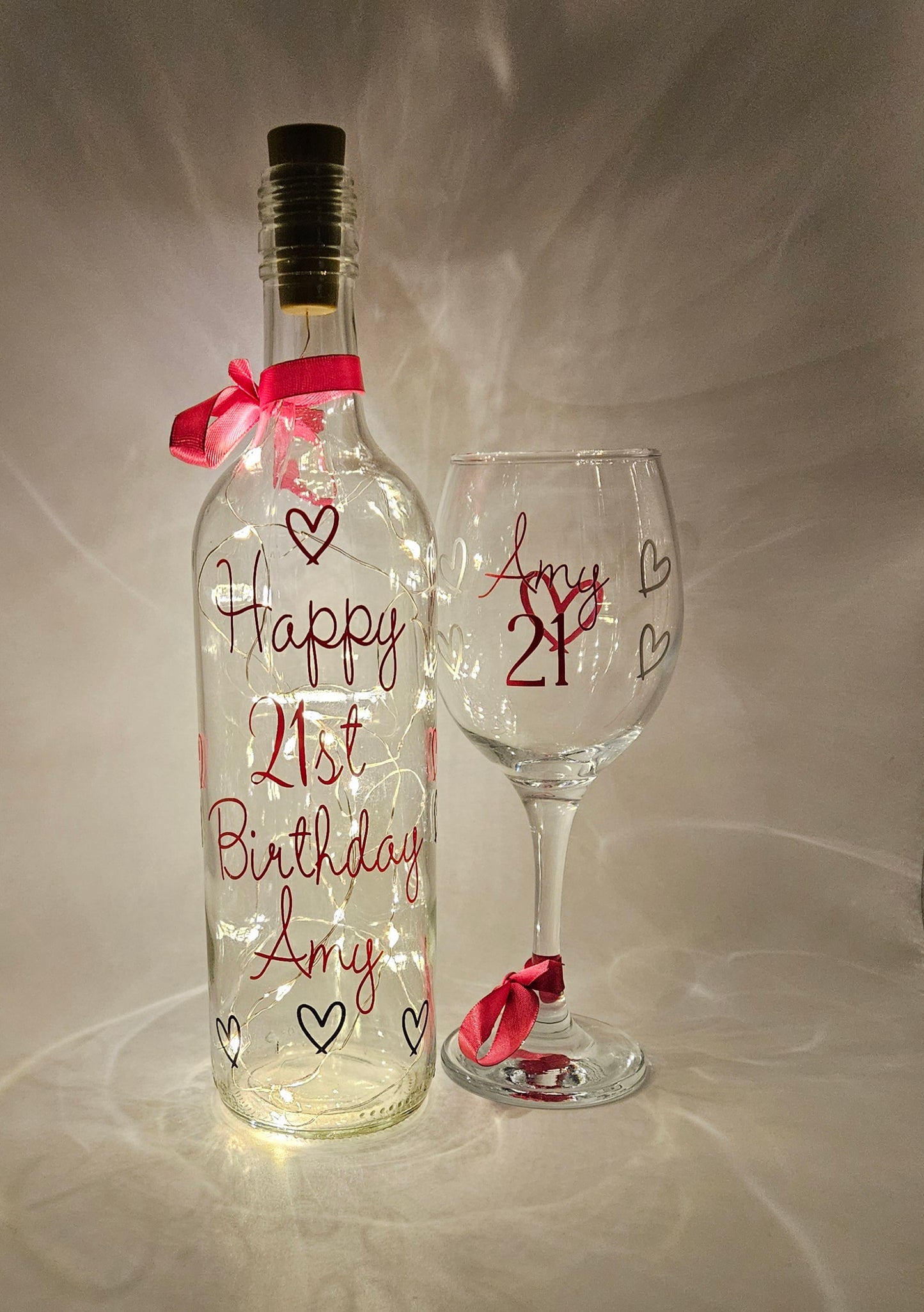 Personalised LED Light Up Bottle with Wine Glass Gift/Any Occasion Gift For Her