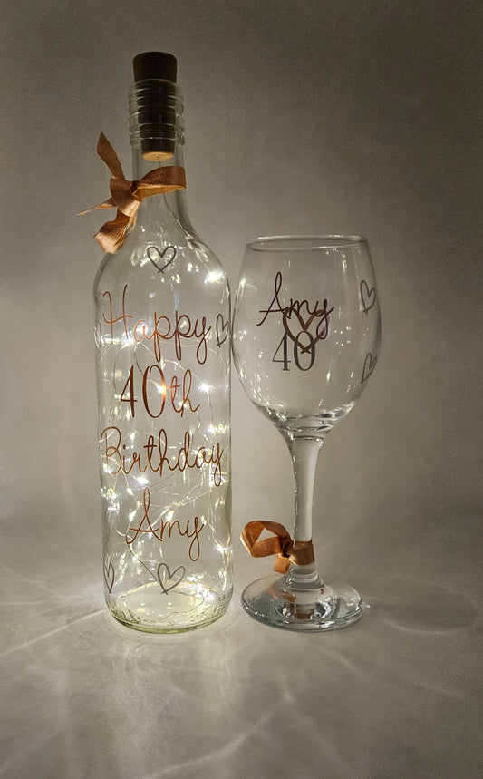 Personalised LED Light Up Bottle With Wine Glass Gift Set/Any Occasion Gift For Her