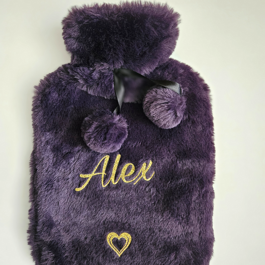 Personalised Hot Water Bottle With Removable Faux Fur Cover | Custom Cosy Gift For Her
