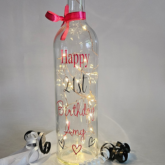 Personalised 21st Birthday Light Up Bottle | Keepsake For Milestones | Custom Age Gift For Her.