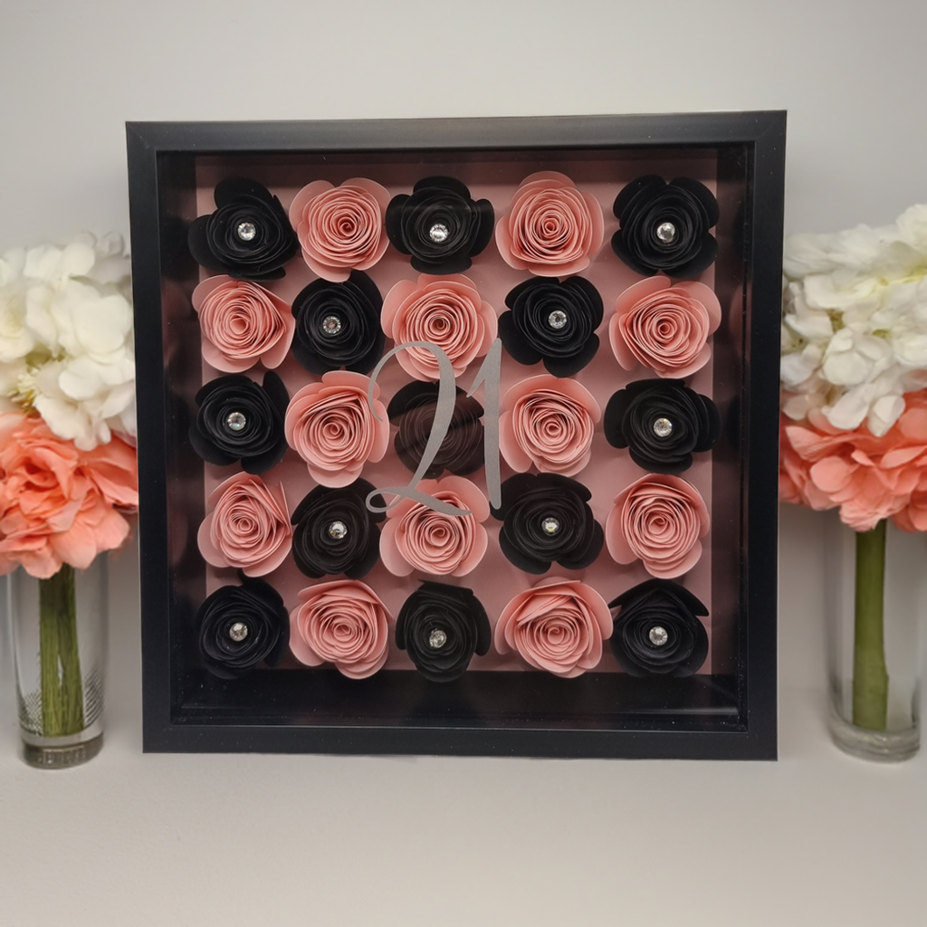 Personalised Luxury 3D Shadow Box With Hand-Rolled Flowers | Custom Shadow Box For Any Occasion.