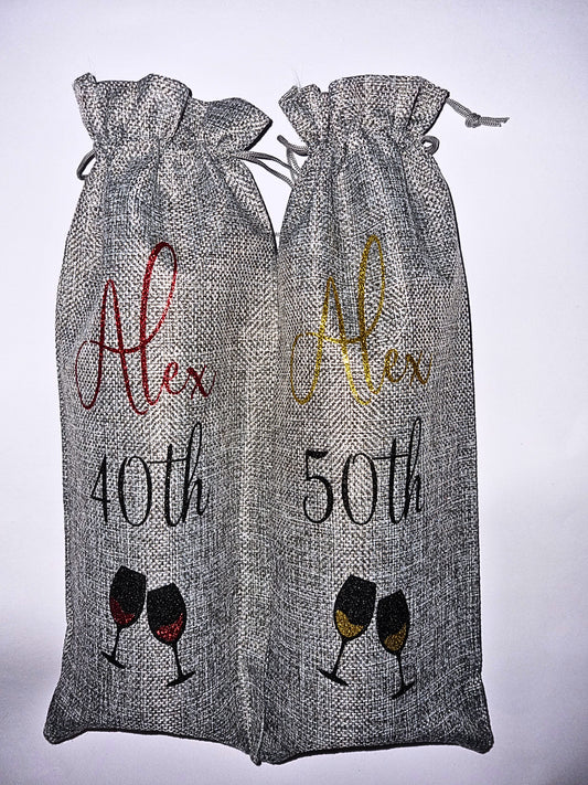 Personalised Wine Bottle Gift Bags | Luxury Gift For Milestone Birthday (Set Of 2)