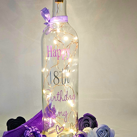 Personalised 18th Birthday Light Up Bottle | Keepsake For Milestones | Custom Age Gift For Her.