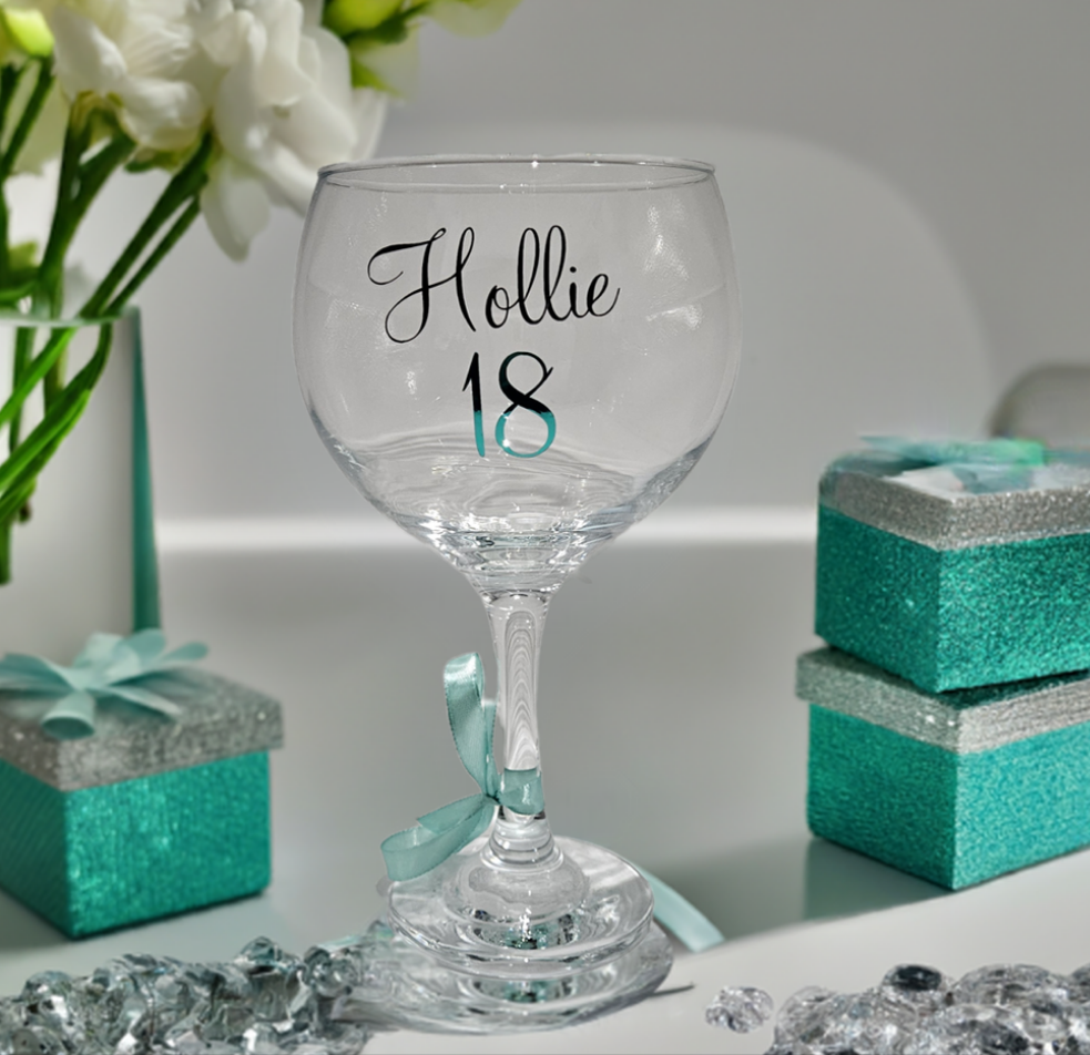 Personalised gin cocktail keepsake glass for 18th 21st any age milestone birthday gift for her.