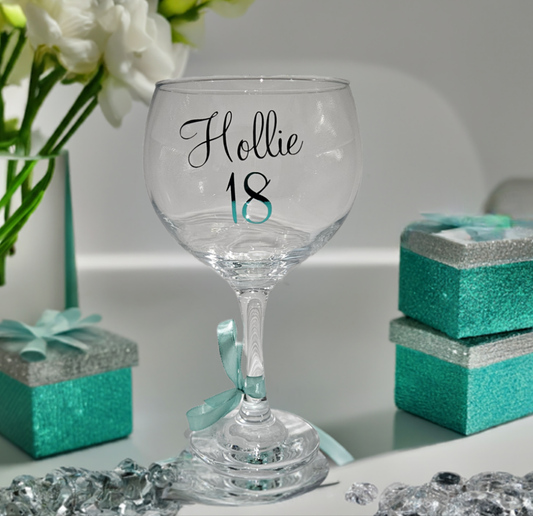 Personalised gin cocktail keepsake glass for 18th 21st any age milestone birthday gift for her.