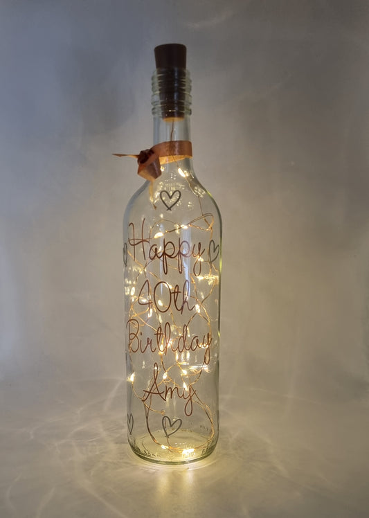 This elegant and best-selling Personalised Light Up Bottle is beautifully decorated with stunning rose gold and glossy silver vinyl accents. This very attractive LED bottle can be personalised with a message of your choice.