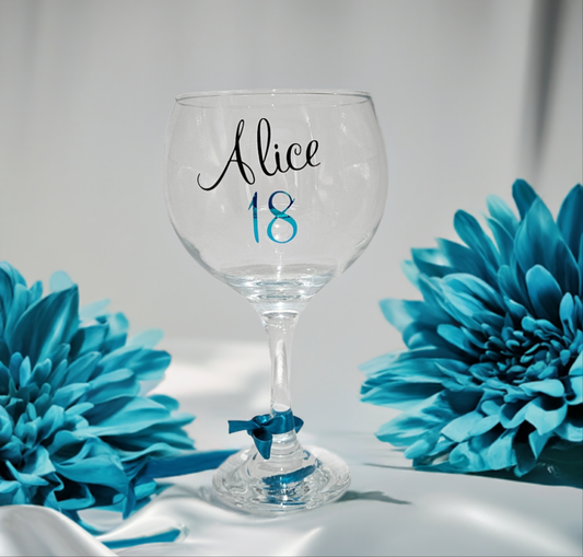Personalised gin cocktail glass for 18th 21st any age birthday. Perfect keepsake gift for milestones.