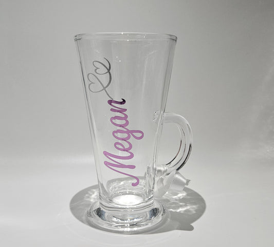 Luxury Custom-Made Hot Chocolate Glass gift, decorated in a summer vibe vinyl featuring a funky fresco font. 