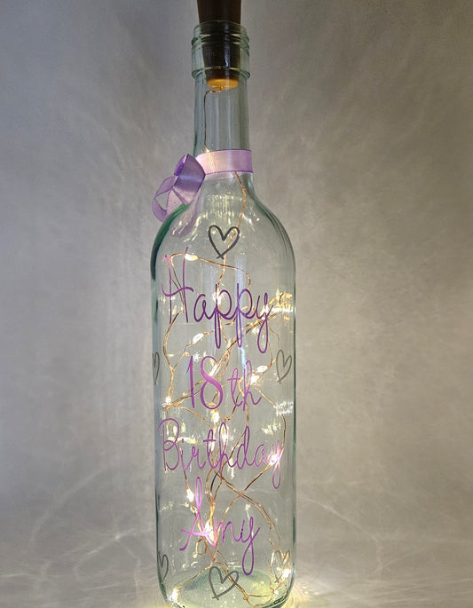 Personalised Light Up Bottle 18th Birthday Keepsake Gift For Her