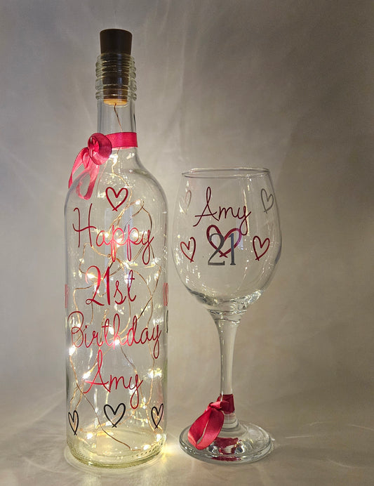 Any Occasion Personalised Keepsake Light Up Bottle With Wine Glass Gift Set