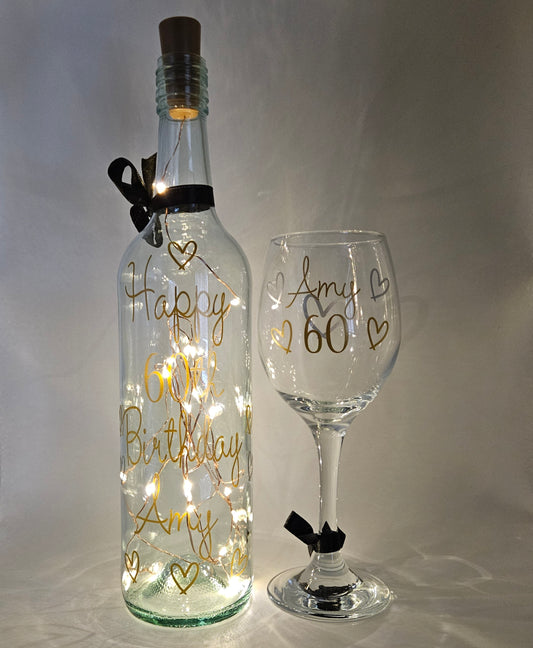 Personalised Light Up Bottle & Wine Glass Gift Set For Any Occasion
