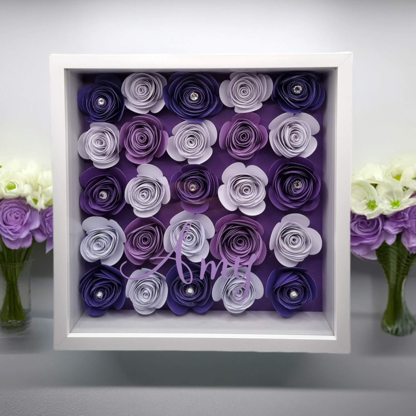 Personalised 3D Shadow Box With Hand-Rolled Flowers | Unique Keepsake Gift For Her