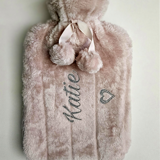 Personalised 2L Hot Water Bottle & Snuggly Faux Fur Cover | Custom Cosy Gift For Her.
