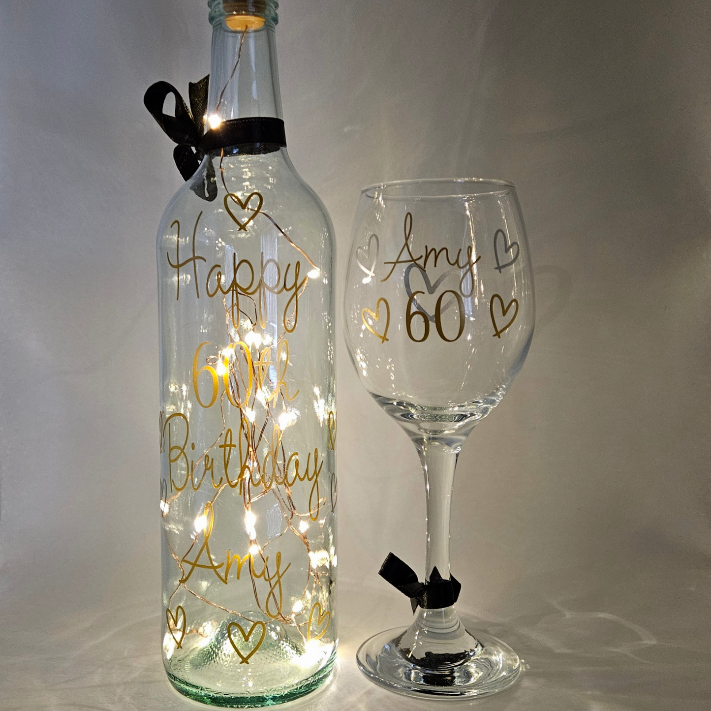 Personalised LED Light Up Bottle & Wine Glass Gift Set | Elegant Keepsake Birthday Gift For Her.