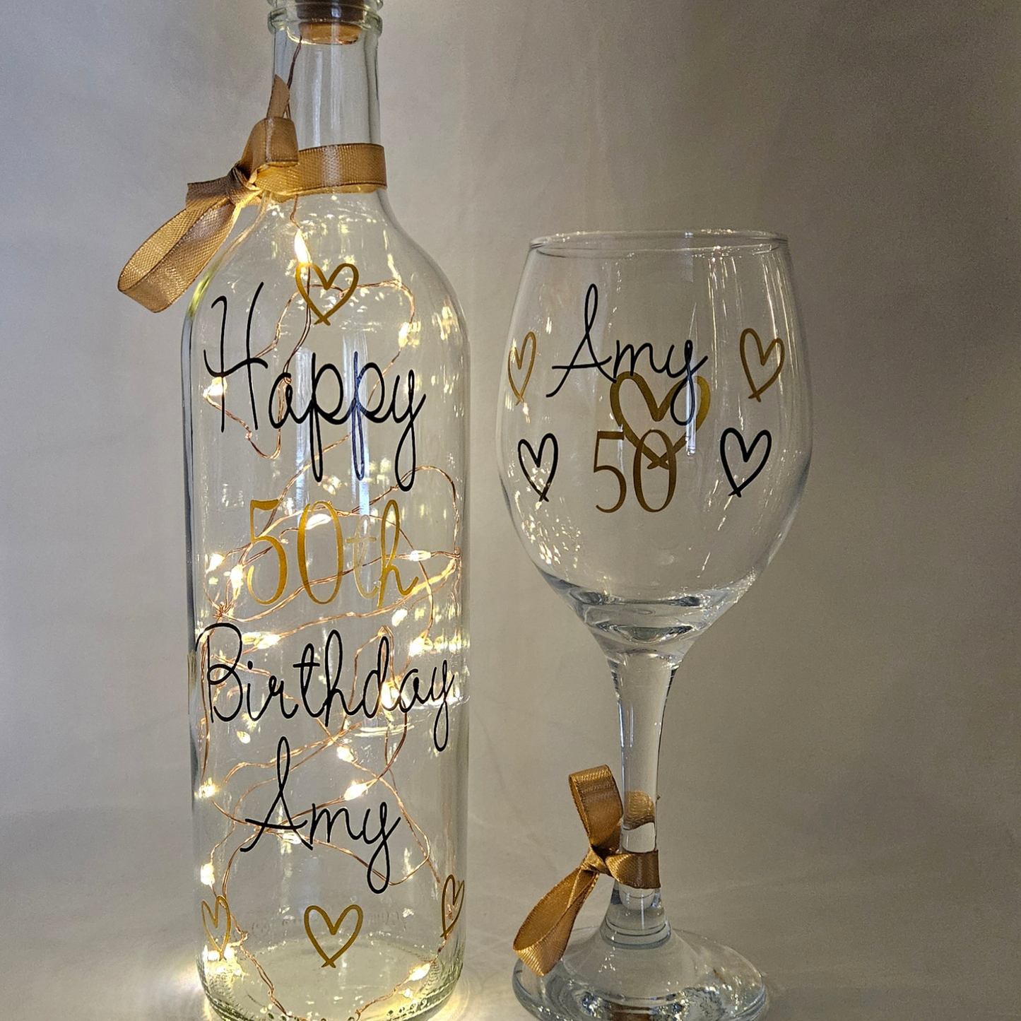Personalised LED Light Up Bottle & Wine Glass Gift Set | Elegant Keepsake Birthday Gift For Her.