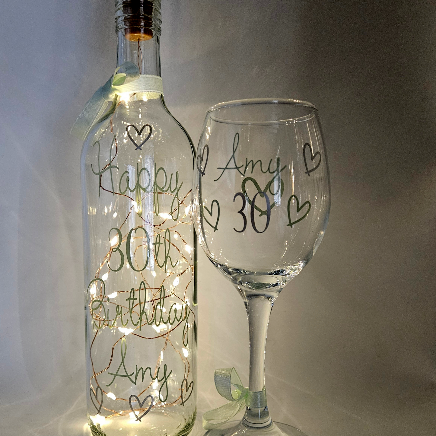 Personalised LED Light Up Bottle & Wine Glass Gift Set | Elegant Keepsake Birthday Gift For Her.