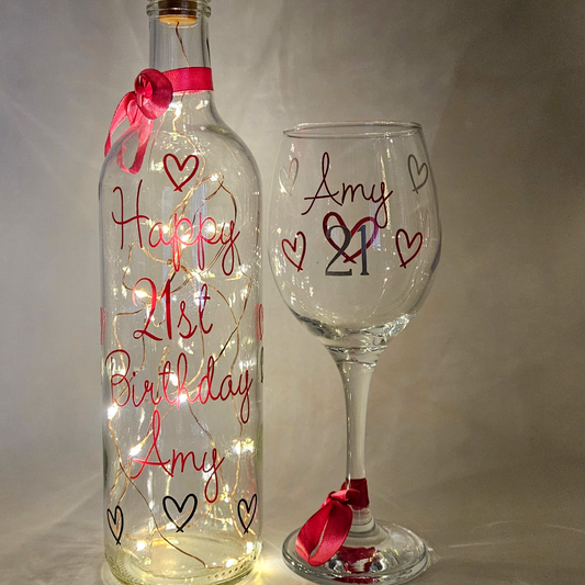 Personalised LED Light Up Bottle Gift Set | Custom Gift For Milestone Birthday | Keepsake Present For Her
