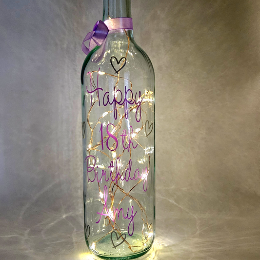 Personalised LED Light Up Bottle For 18th Birthday | Keepsake Custom Gift For Her.