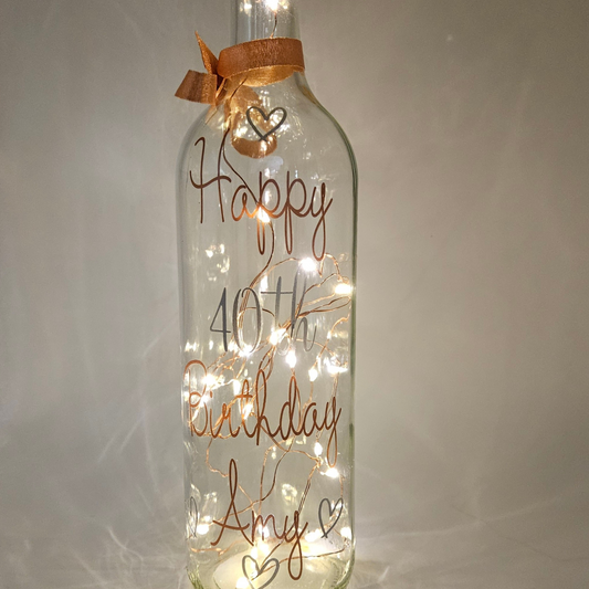Personalised LED Light Up Bottle | 40th Birthday Gift For Her, Friend | Custom Keepsake For Milestones