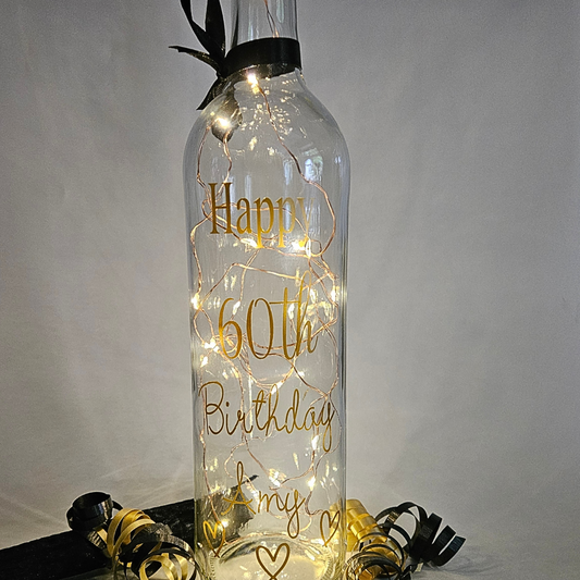 Personalised 60th Birthday Light Up Bottle | Keepsake For Milestones | Custom Age Gift For Her.