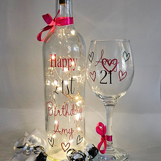 Personalised Light Up Bottle Set | Milestone Birthday Keepsake | Custom Age Gift For Her.
