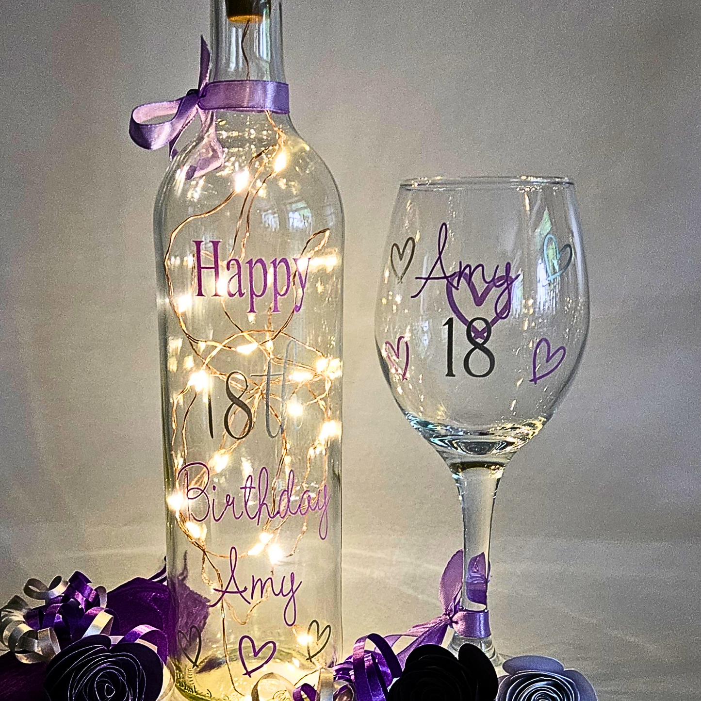 Personalised Light Up Bottle Set | Milestone Birthday Keepsake | Custom Age Gift For Her.