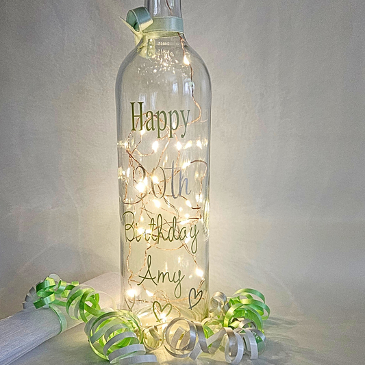 Personalised LED Light Up Bottle | Custom Age Keepsake For Her | Milestone Birthday Gift.