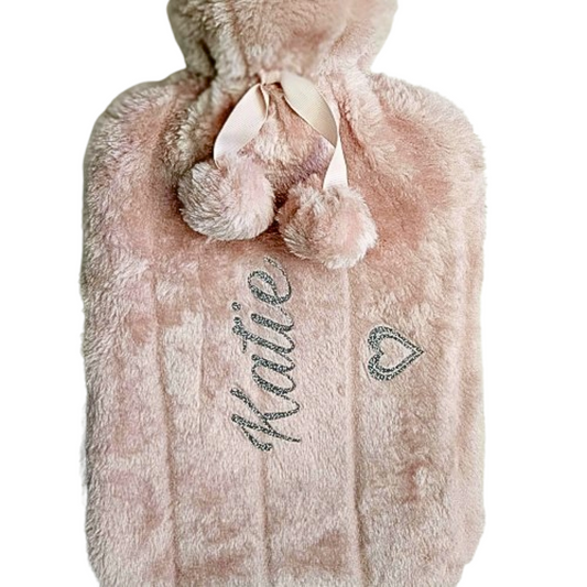 Personalised 2L Hot Water Bottle & Snuggly Faux Fur Cover | Custom Cosy Gift For Her.