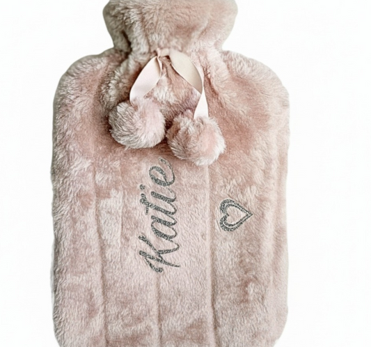 Personalised 2L Hot Water Bottle & Luxury Fur Cover | Custom Cosy Gift For Her.