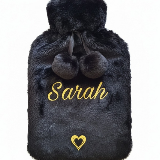 Personalised Hot Water Bottle With Removable Faux Fur Cover | Custom Cosy Gift For Her