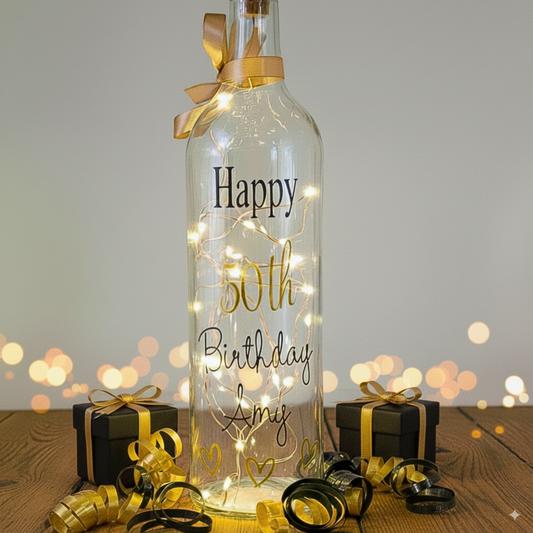 Personalised 50th Birthday Light Up Bottle | Custom Age Keepsake Gift