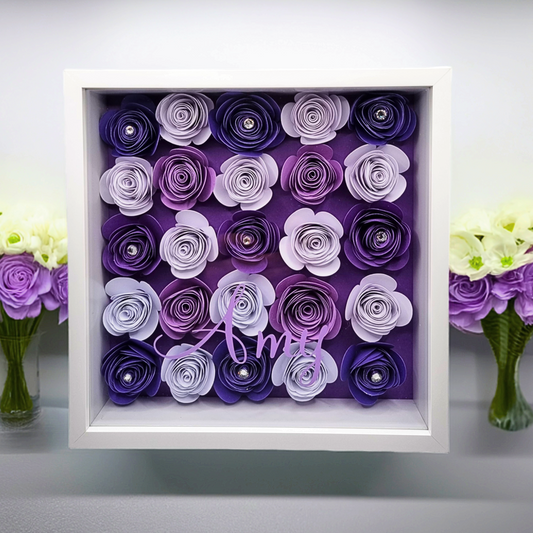 Personalised 3D Shadow Box With Hand-Rolled Flowers | Custom Keepsake Gift For Her