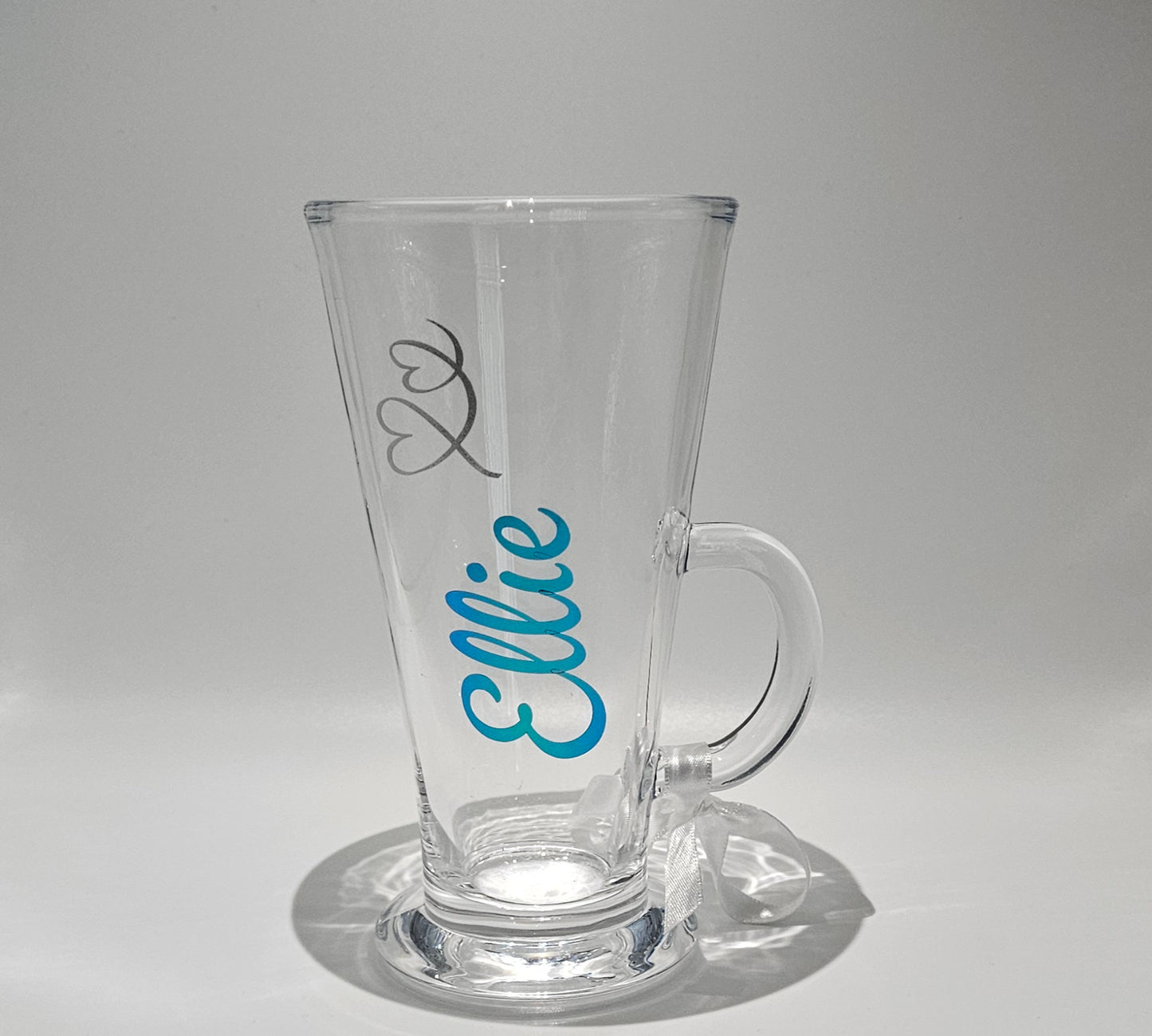 Unique Custom-Made Latte Glass in a funky fresco font and vibrant colour vinyls. Limited Edition.